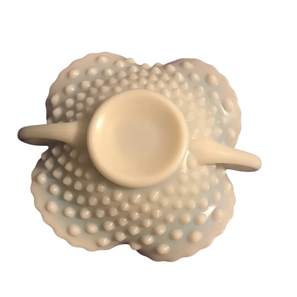 Fenton Opalescent Hobnail White Milk Glass Candy Dish Handles Scalloped Edge